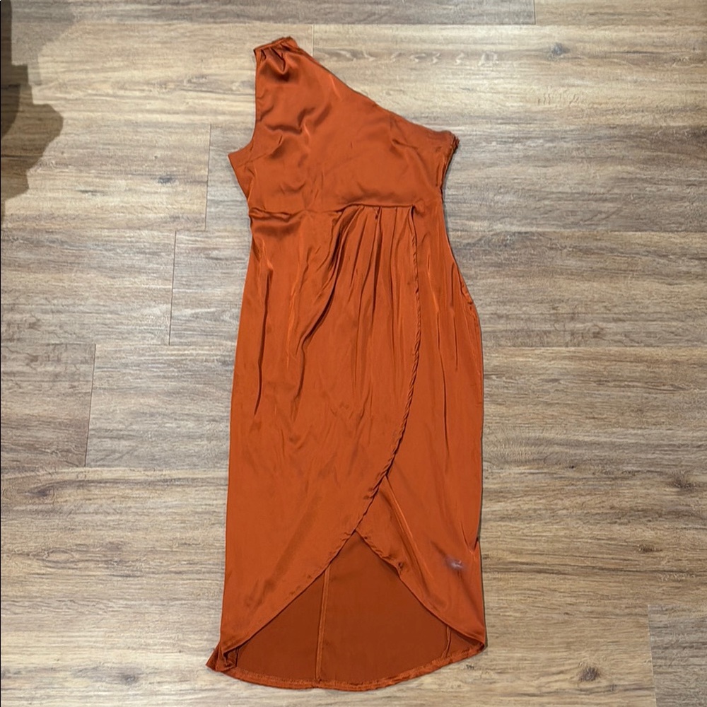 Elegant One-Shoulder Rust Dress